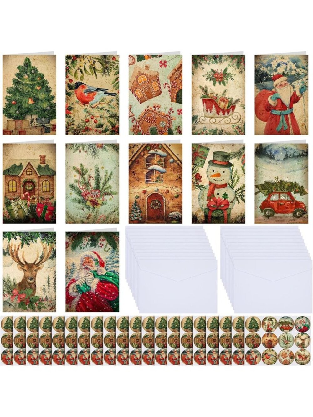 240 Bulk Christmas Cards Set with Envelopes & Stickers, Classic Holiday
